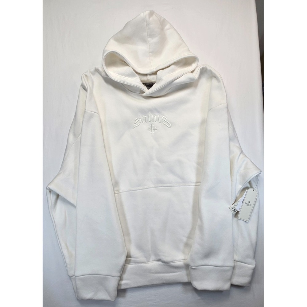 Saints Studio White Hoodie Premium Cotton Blend Size Large NWT